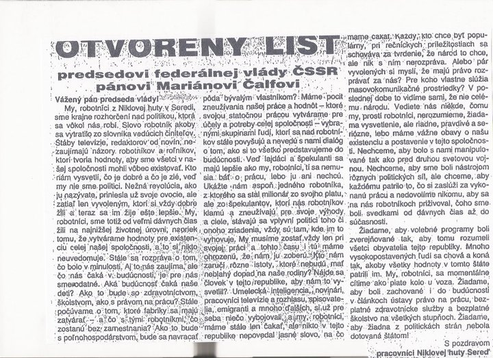 Otvorený list M. Čalfovi